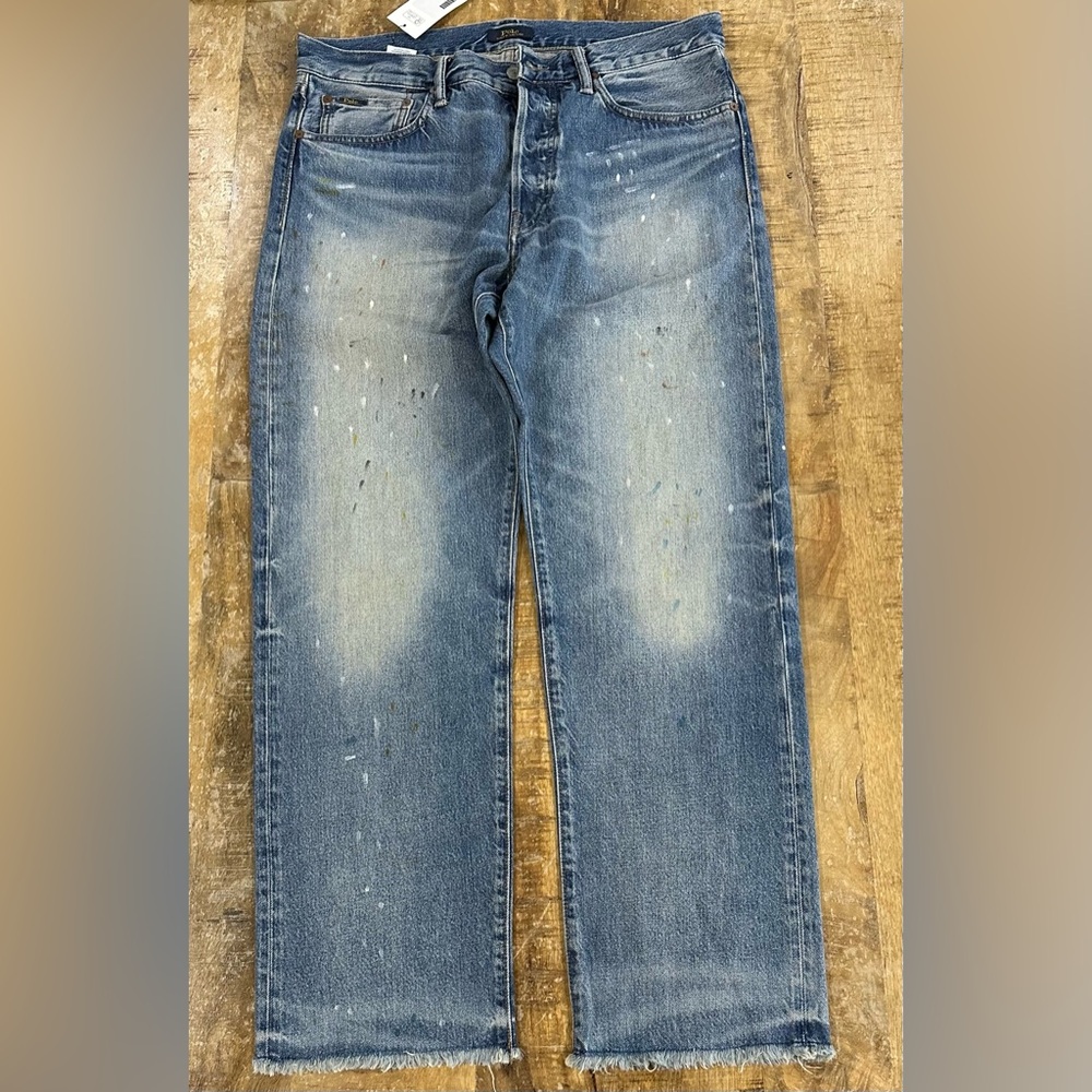 Polo Ralph Lauren Men's Blue Washed Paint-Splatter Jeans
